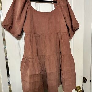 Rust Tiered Puff Sleeve Dress